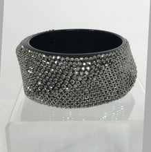 Vintage Wide Asymmetrical Black Acrylic with Silver Rhinestone Braclet