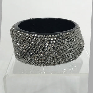 Vintage Wide Asymmetrical Black Acrylic with Silver Rhinestone Braclet
