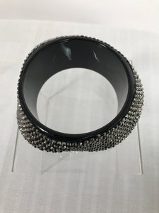 Vintage Wide Asymmetrical Black Acrylic with Silver Rhinestone Braclet