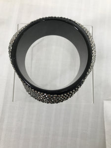Vintage Wide Asymmetrical Black Acrylic with Silver Rhinestone Braclet