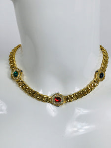 Vintage Faux Jewel Gold Metal Choker Necklace 1990s