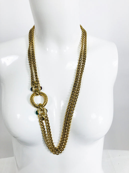 Vintage Faux Cabochon Jewel Swagged Gold Chain Necklace 1990s