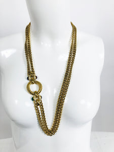 Vintage Faux Cabochon Jewel Swagged Gold Chain Necklace 1990s