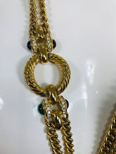 Vintage Faux Cabochon Jewel Swagged Gold Chain Necklace 1990s
