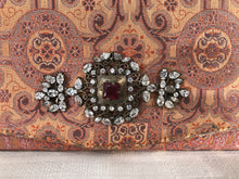 Rhinestone Jewel Clasp Pink Metallic Brocade Evening Clutch Handbag 1970s