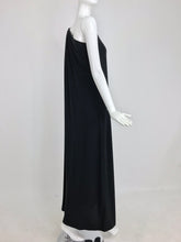 Adele Simpson Black Jersey One Shoulder Gown with Jewel Clasp 1970s