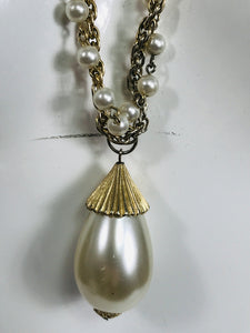 Vintage Faux Pearl Teardrop on Gold and Pearl Chain 1980s
