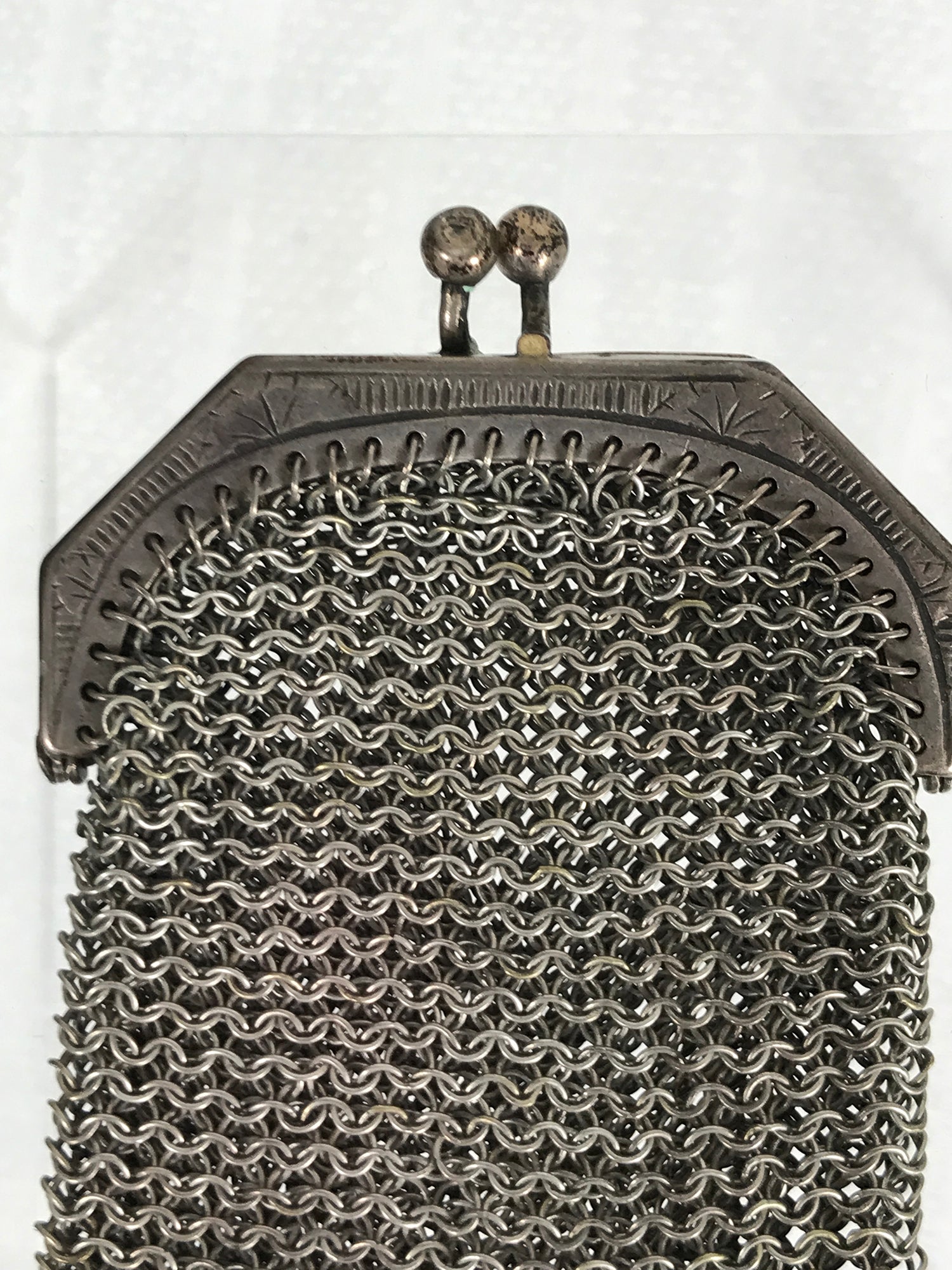 Antique French Silver Chainmail Chatelaine Floral Coin Purse