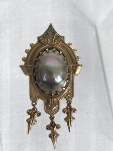Edwardian Rolled Gold Blister Pearl Pin 1900s