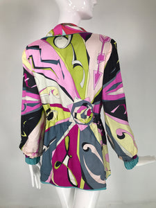 Rare Pucci Blue Wool Twill Jacket with Silk Pucci Fabric Lining 1970s