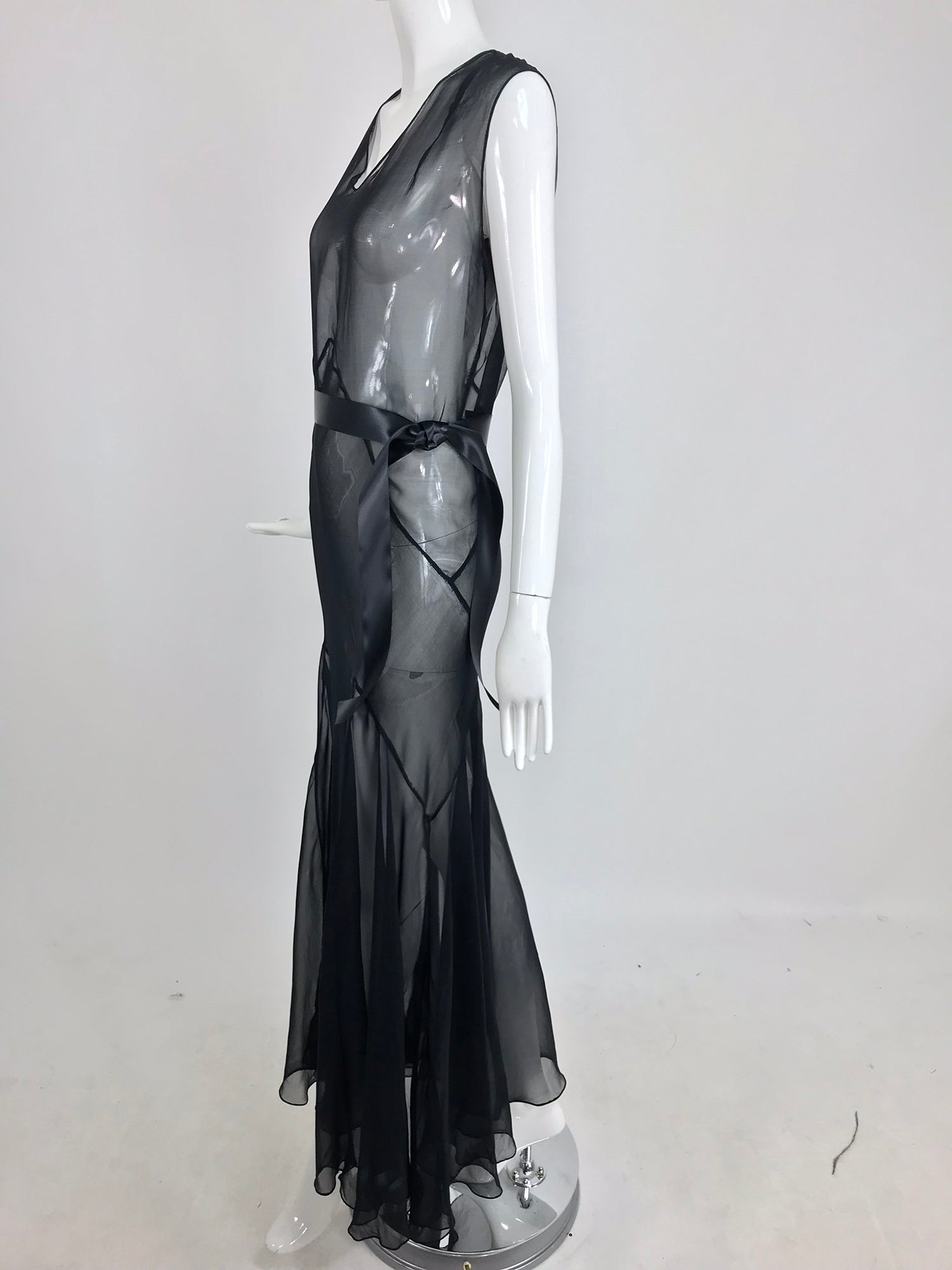 SOLD 1930s Black Silk Chiffon Bias Cut Evening Dress Palm Beach Vintage SOLD 1930s Black Silk Chiffon Bias Cut Evening Dress Palm Beach Vintage