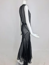 SOLD 1930s Black Silk Chiffon Bias Cut Evening Dress