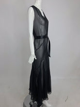 SOLD 1930s Black Silk Chiffon Bias Cut Evening Dress
