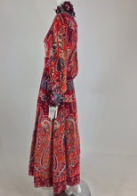 SOLD Ronald Amey Velvet print floral trim maxi dress 1970s