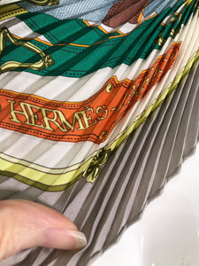 Hermes Cavalcadour Plisse Silk Twill Scarf by Henri d'Origny 35" x 35"