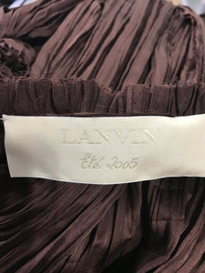 Lanvin Ete' 2005 Alber Elbaz Fortuny Pleated V Neck Maxi Dress Chocolate Brown