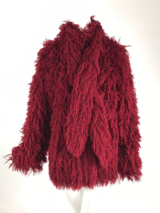Vintage Arissa France Burgundy Faux Fur Jacket and Scarf 1980s
