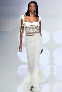 Valentino S/S 04 Look 78 Off White Sheer Silk Ruffle Hem Maxi Skirt Unworn with Tags