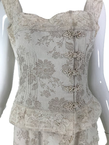 Valentino Boutique Ivory Floral Damask Linen & Lace Camisole Top & Skirt 1980s