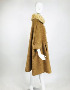 Vintage Camel Tan Mohair Cape Coat with Mink Collar 1960s