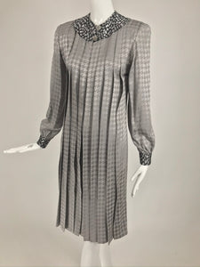 Vintage James Galanos Couture Pleated Print Dress and Jacket 1980s