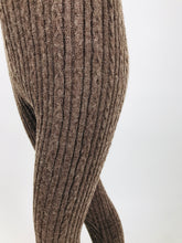 Vintage Cable Knit Wool Tunic Sweater & Leggings in Milk Chocolate Brown 1980s