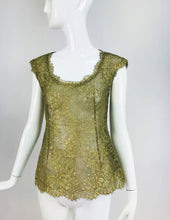 Emanuel Ungaro Gold Lace Cap Seeve Fitted Evening Top