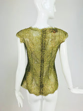 Emanuel Ungaro Gold Lace Cap Seeve Fitted Evening Top