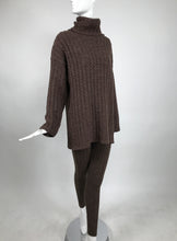 Vintage Cable Knit Wool Tunic Sweater & Leggings in Milk Chocolate Brown 1980s