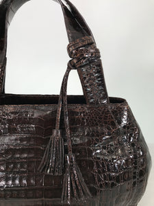 Nancy Gonzalez Large Dark Brown Crocodile Double Handle Handbag
