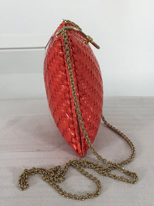 RODO Italy Square Orange Wicker Gold Chain Shoulder Bag 1970s
