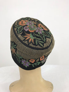 1920s Flapper Cloche Hat with Colorful Embroidery