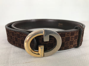 G Gucci Brown Suede Logo Belt Gold/Silver G Buckle 1970s