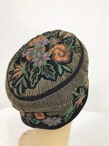1920s Flapper Cloche Hat with Colorful Embroidery