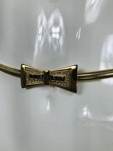 Vintage Gold Metal Rhinestone Jewel Bow Buckle Expandable Belt 1960s