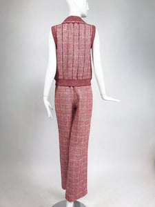 SOLD  Chanel Red and White Plaid Sequin Vest and Trouser Set 2001P