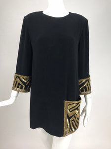SOLD Bob Mackie Beaded black Crepe Tunic Mini Dress, 12