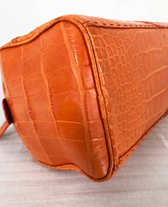Malo Paprika Alligator Ribbon Woven Handle Handbag