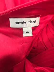 Pamela Roland Fire Engine Red Pleated Bodice Chiffon Cocktail Dress