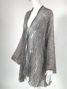 Leni Hoch Art to Wear Verdigris Crinkled Metallic Silk Open Front Coat