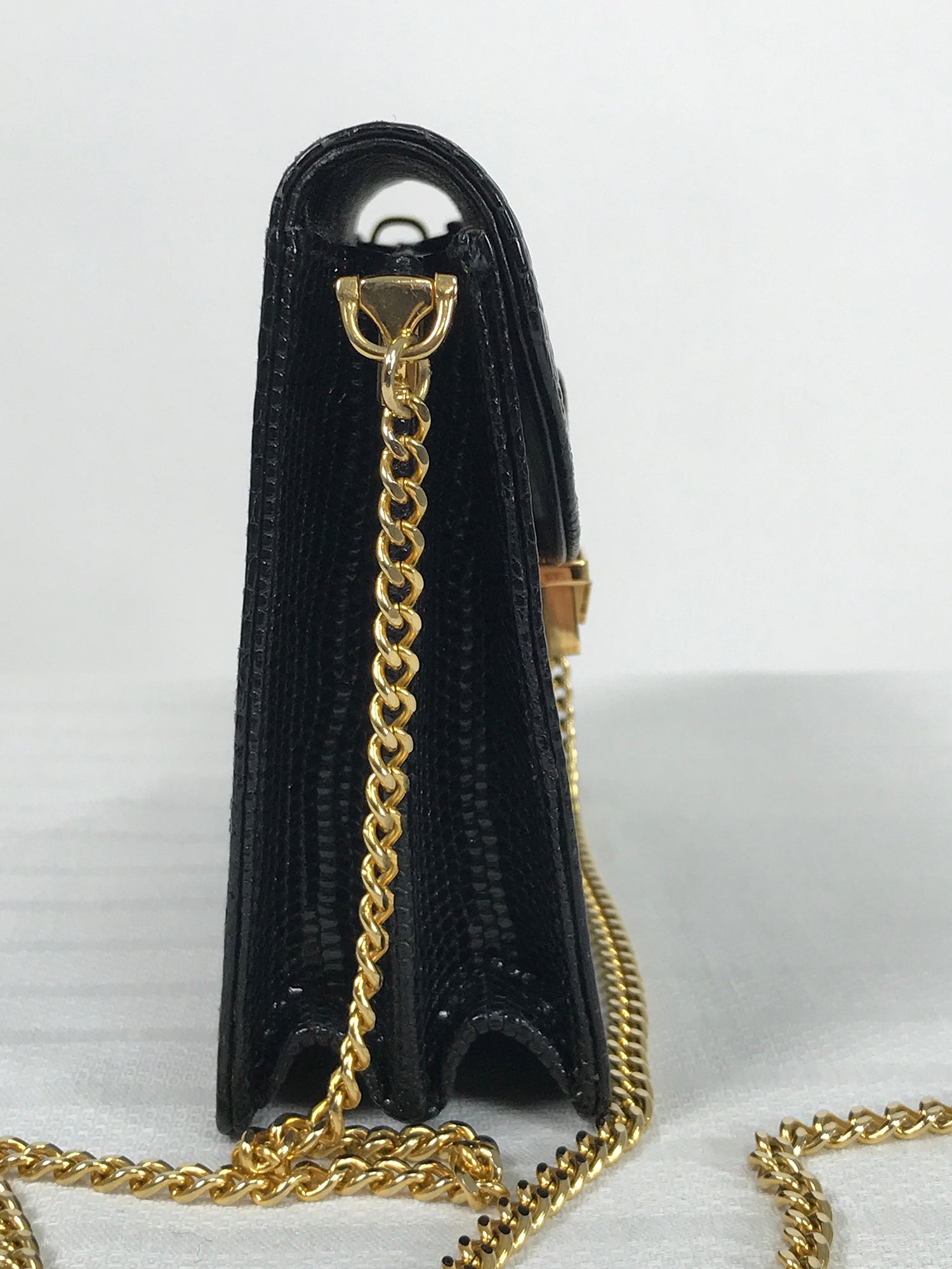 SOLD Vintage Gucci Black Lizard Evening Bag Gold Hardware 1970s