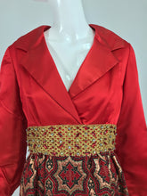 Vintage Ceil Chapman Red Satin and Metallic Brocade Maxi Dress 1960s