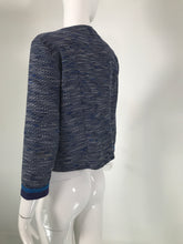 Etro Blue & White Cotton Blend Cropped Tweed Jacket with Enamel Buttons