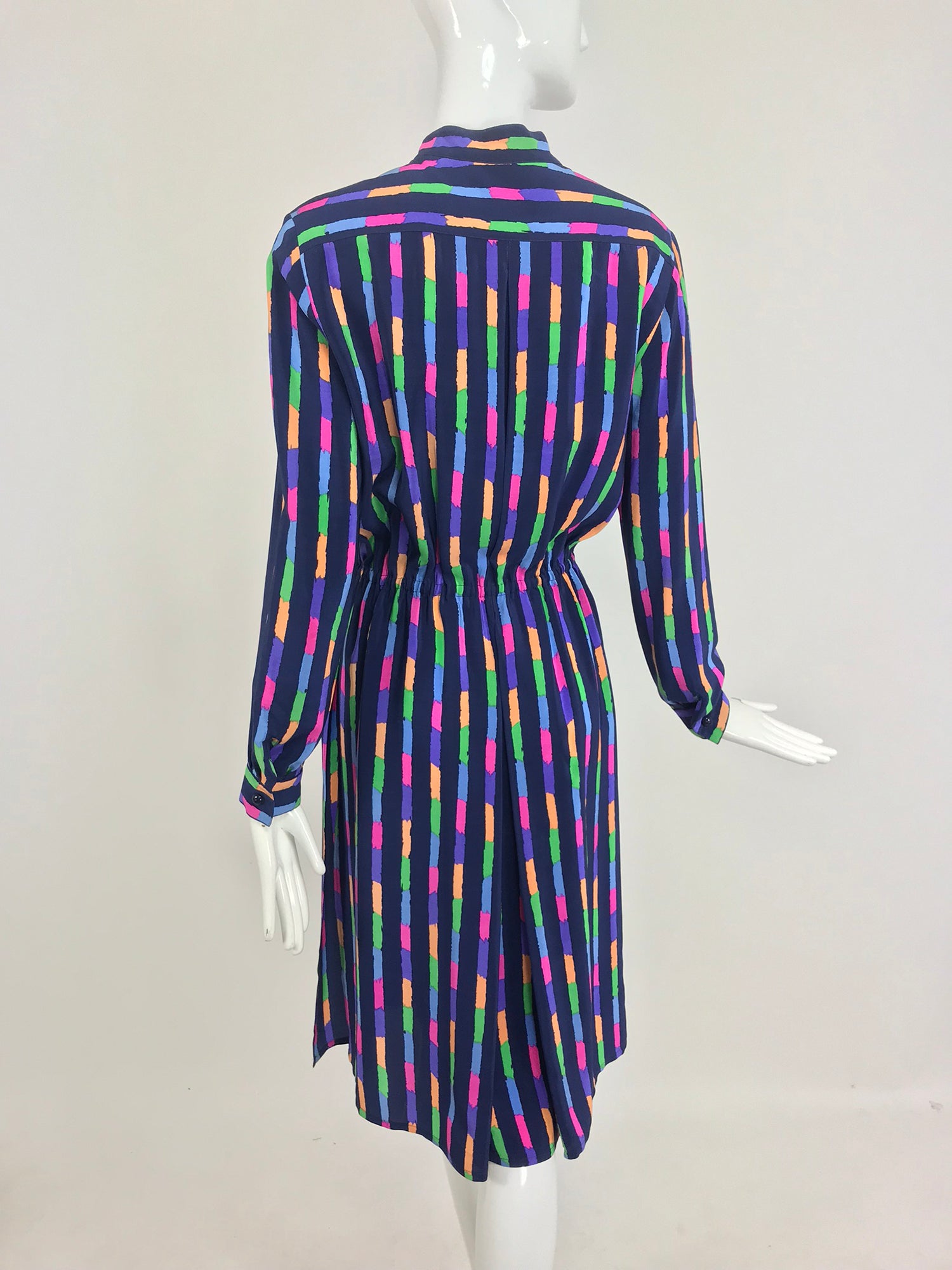 Louis Feraud Silk Colour Block Side Slit Shirtwaist Dress 1980s