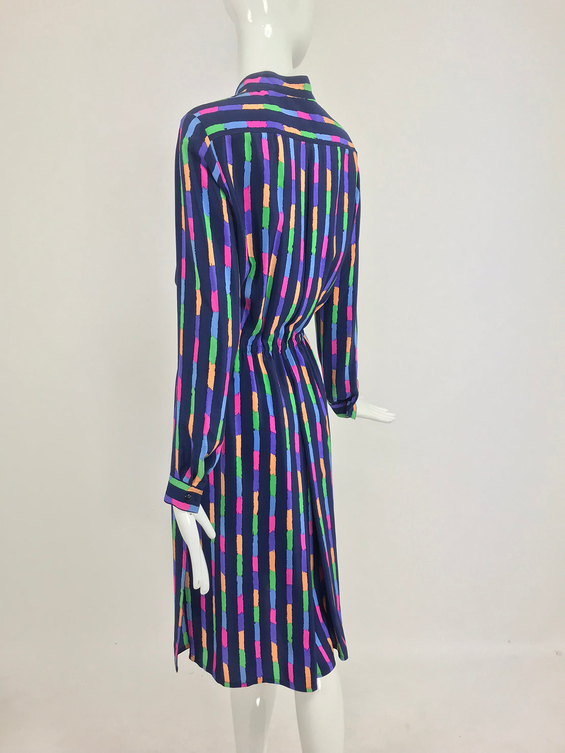 Louis Feraud Silk Colour Block Side Slit Shirtwaist Dress 1980s