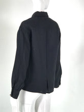 Chanel Black Linen Drawn Work Blouse Clover Buttons
