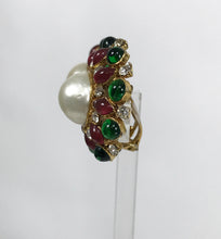 Chanel Gripoix Pearl & Rhinestone Pink & Green Earrings 1980s