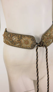 India gold metallic embroidered 1960s belt with semi precious stones