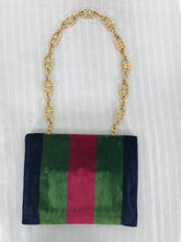 Roberta di Camerino Velvet Stripe Flap Bag With Gold R Chain 1970s