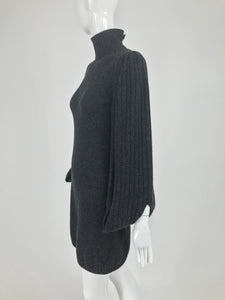 Chanel Charcoal Grey Cashmere Cage Sleeve Dress 2007a